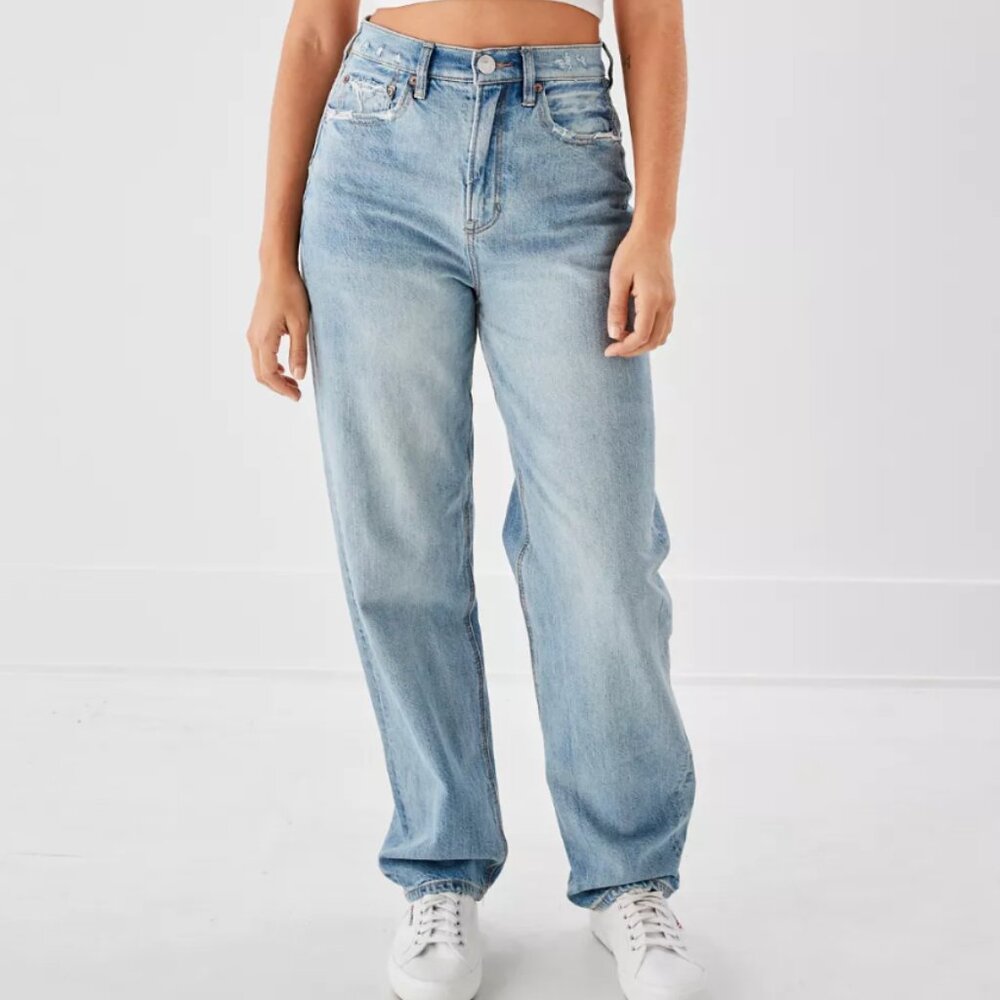American Eagle AE Highest Waist Baggy Straight Jean Washed Blue 6 Short